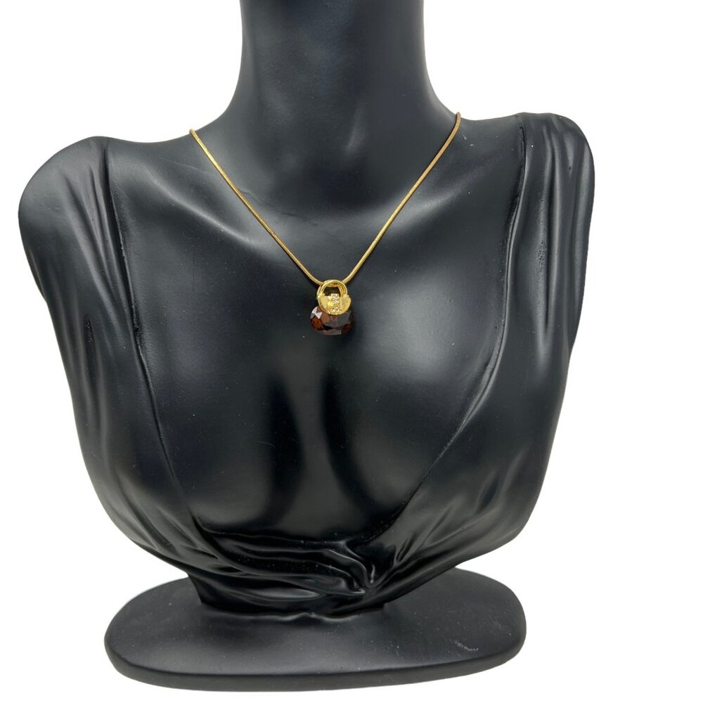 Purse Necklace Handbag Gold Glass Stone in Gold Tone‎ Setting